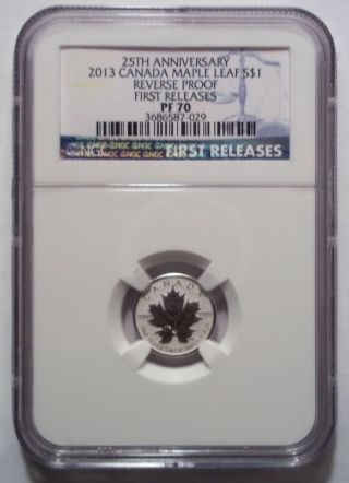 2013 Canada $1 Maple Leaf 25th 1/20 Oz Silver Ngc Pf70 Reverse Proof First Rel photo