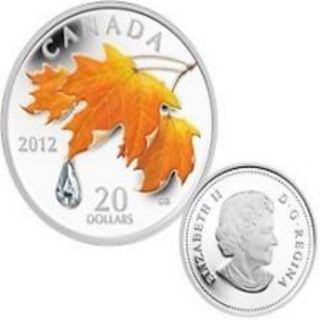 2012 Canada $20 Fine Silver - Sugar Maple Leaf,  Swarovski Crystal: Raindrop photo