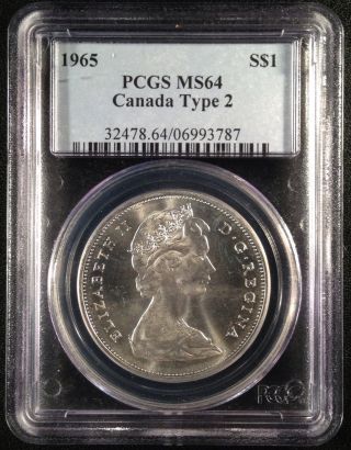 1965 Canadian Canada Silver Dollar Pcgs Ms64 Type 2 06993787 photo