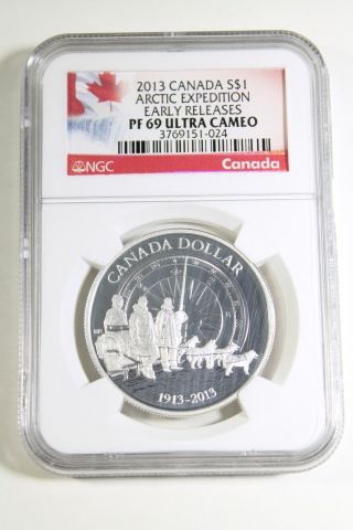 Ngc Canada Silver 2013 Arctic Expedition Coin S$1 Pf69 Ultra Cameo photo