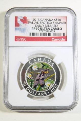 Ngc Canada Silver 2013 Twelve Spotted Skimmer Coin S$10 Pf69 Early Releases photo