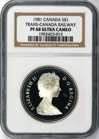 1981 $1 Ngc Pr68ucam Trans - Canada Railway Commemorative Silver Dollar photo