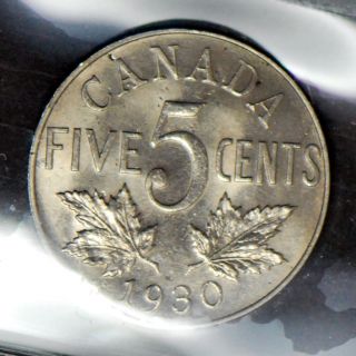 1930 Canada Five Cent Nickel - Iccs Ms - 64 photo