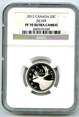 2012 Canada Silver Proof 25 Cent Ngc Pf70 Ucam.  999 Fine Canadian Quarter photo