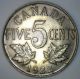 1922 Canadian Imperial Crowned Two Leaf Nickel 5 Cent Piece Au1 Coins: Canada photo 1