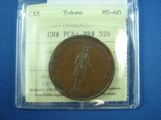 1837 2 Sous Token Lower Canada Pc - 4 Br 528 Iccs Ms 60 photo