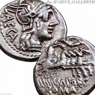 Republic Silver Coin Denarius Porcia 3 Roma Helmeted Libertas 4 Horse Chariot photo