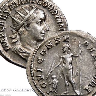 Gordian Iii Ancient Roman Silver Coin Antoninianus Jupiter Thunderbolt & Child photo