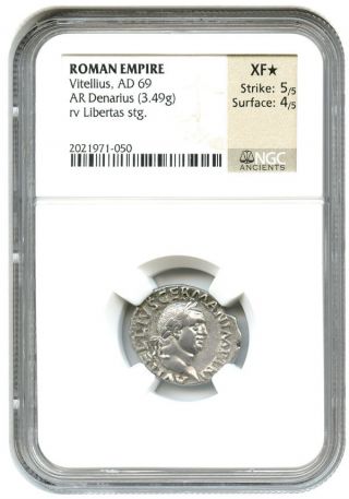 Ad 69 Vitellius Ar Denarius Ngc Ch Xf Star (ancient Roman) photo