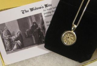 Biblical Widows Mite Coin In Sterling Silver Pendant,  Vintage Religious Jewelry photo