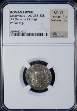Ad 235 - 238 Roman Empire Maximinus I Ar Denarius Silver Ngc Ch Vf photo