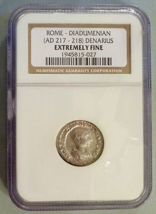 Diadumenian Rare Denarius Ngc Graded Xf Ef Extremely Fine Caesar Under Macrinus photo