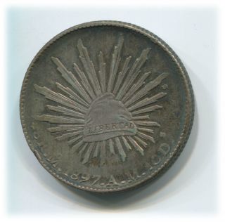 1897 Mexico Silver 8 Reales Mexico City,  Am Assayer Ch Au Wonderful Toning photo