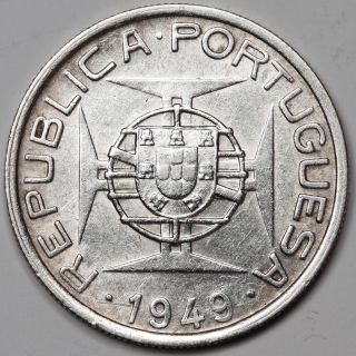 Mozambique 1949 5 Escudo 7 Gram Silver Coin Uncirculated Km 69 0.  1463 Oz Asw photo