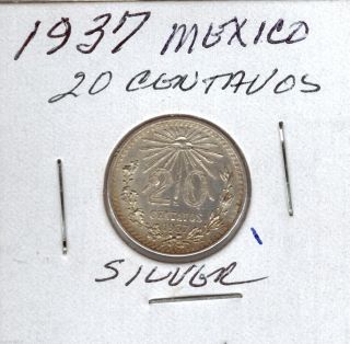 1937 Mexico 20 Centavos Silve Great Detail Au Circulated photo