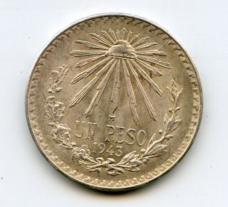 1943 1 Un Peso Silver Coin 3 0.  720 photo