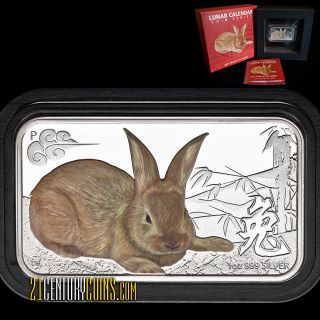 2011 cook Islands Year Of The Rabbit $1 Silver Proof Rectangle Coin Lunar photo