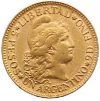 Argentina 5 Pesos Km 6 Xf/au Glod Coin 1887 photo