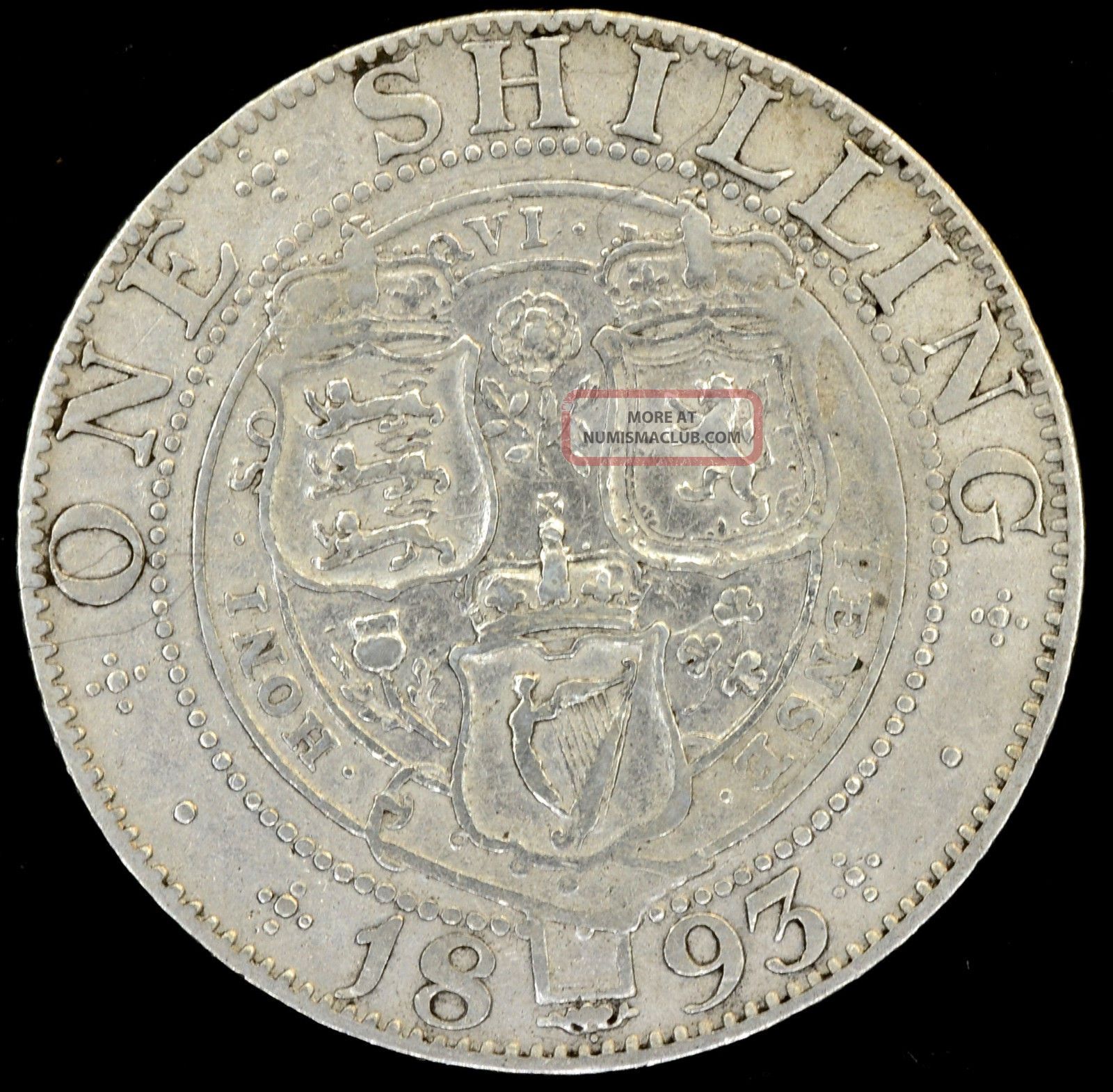 1893 Great Britain Shilling - Victoria. 925 Silver Coin - Vf 354