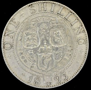 1893 Great Britain Shilling - Victoria.  925 Silver Coin - Vf 354 photo