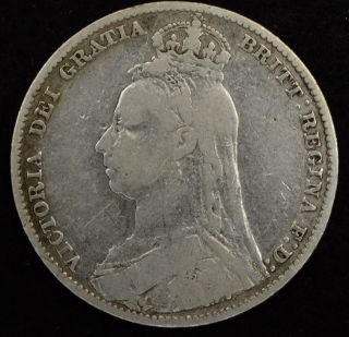 1889 Great Britain Shilling - Km 774 Silver Coin - Fast 353 photo