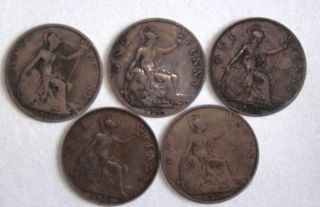 British 1917,  1918,  1919,  1920 And 1921 One Penny photo