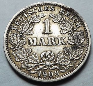 Germany Empire 1908 - D 1 Mark +patina Vf Silver |c3668 photo