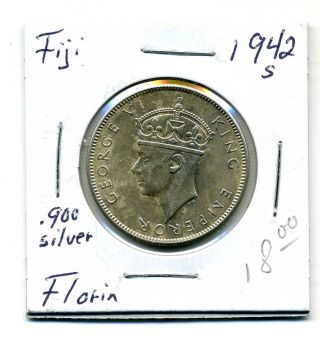 Fiji Florin 1942 - S, .  900 Silver,  Au photo