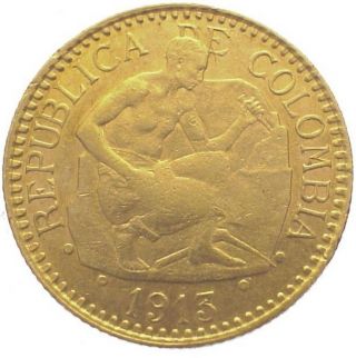 Colombia 2 1/2 Pesos Km 194 Vf+ Gold Coin Republica 1913 photo