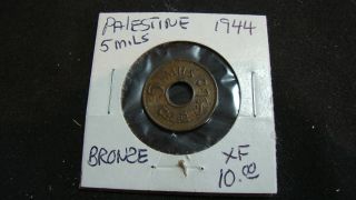 1944 Palestine 5 Mils Bronze Coin photo