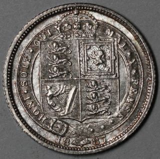 1887 Unc Silver 6 Pence Victoria (jubilee Head/shield Reverse) 1 Yr Type Coin La photo