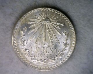 Mexico 1 Peso 1944 Bu Silver Coin photo