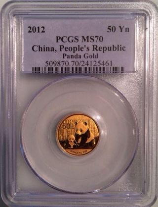 2012 G50y Pcgs Ms70 Gold Panda Coin 1/10 Oz 50 Yuan China - Perfect photo