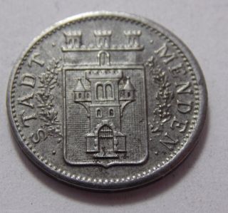 1919 Menden Germany Notgeld 10 Pfennig Emergency Money Iron Coin Ww1 photo
