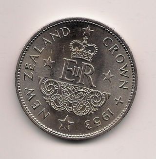 Zealand Crown,  1953,  Queen Elizabeth Ii Coronation,  With Lustre,  Nicer Coin photo