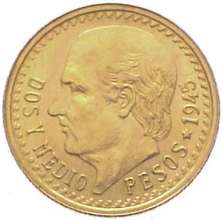Mexico 2 1/2 Pesos Km 463 Unc Gold Coin 1945 photo
