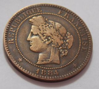 1884a France Bronze 10 Centimes Coin photo