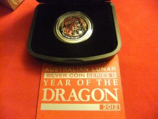 Half Oz.  999 Silver 2012 Year Of Dragon Proof Colored Coin Aust Lunar Series 2 photo