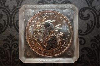 1990 Australian Kookaburra Inaugural Year 1 Oz Silver $5 Coin Unc Orig.  Cap photo