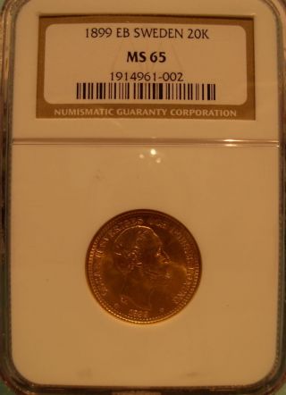 Sweden 1899 Eb Gold 20 Kronor Ngc Ms - 65 photo