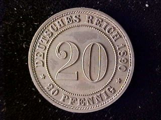 Copper Nickel 20 Pfennig 1890e Bu photo