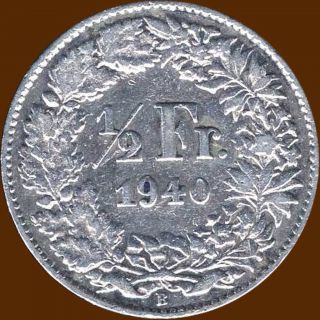 1940 Switzerland 1/2 Franc Silver Coin (2.  5 Grams.  835 Silver) (no Tax) photo