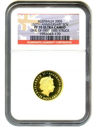 Australia: 2005 Gold Sov Ngc Pf70 Ucam (150th Anniversary) With Packaging photo