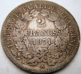 1871 A France 2 Francs - Xf - Km 817.  1 -.  835 Silver - Usa - Small A photo
