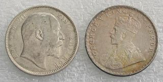 1906 - 1920 British India Silver Rupee Crown Coin Km 508,  524 Xf photo