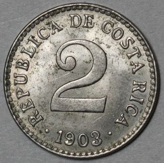 1903 Unc Costa Rica 2 Centimos (elusive 1 Year Type) Coin photo