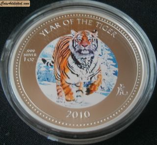 Lunar 2010 1 Oz Year Tiger $2 Silver Colored Collectible Zealand (pitcairn) photo