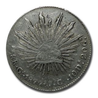 Mexico Guadalajara Ga 1877 I.  C.  8 Reales Cap And Rays Silver Coin (2041) photo