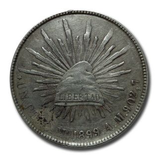 Mexico Mo 1899 A.  M.  Un Peso Cap And Rays Silver Coin (2050) photo