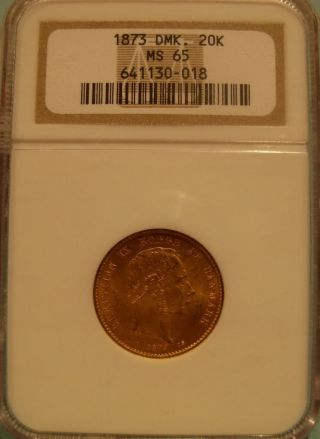 Denmark 1873 Gold 20 Kroner Ngc Ms - 65 photo